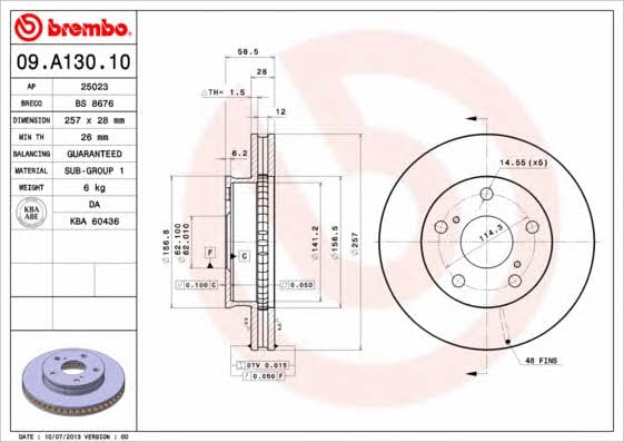 Ventilated disc brake, 1 pcs. Brembo 09.A130.10