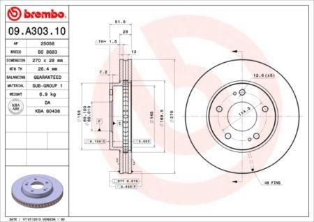 Ventilated disc brake, 1 pcs. Brembo 09.A303.10