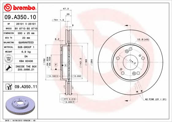 Brembo 09.A350.10 Ventilated disc brake, 1 pcs. 09A35010