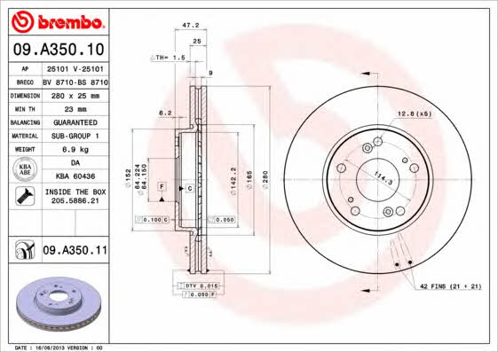 Front vented brake disc Brembo 09.A350.11