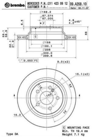 Rear vented brake disc Brembo 09.A358.11