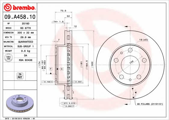 Front vented brake disc Brembo 09.A458.10