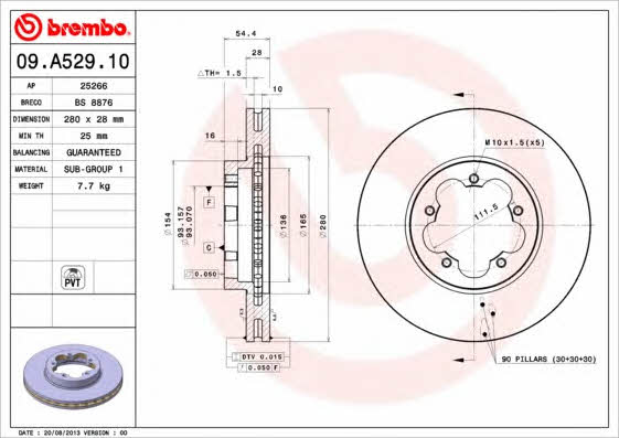 Vented brake disc, 1 pc Brembo 09.A529.10