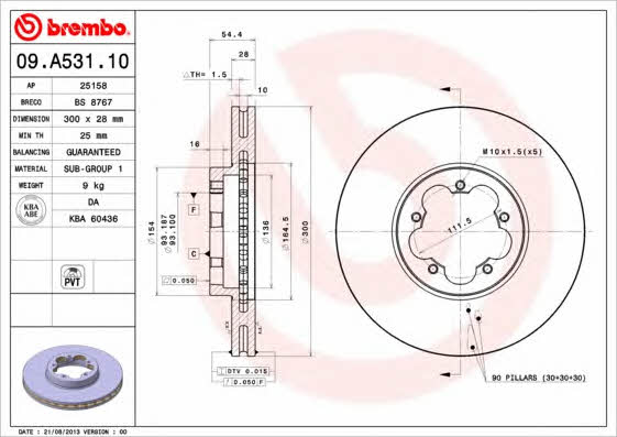 Vented brake disc, 1 pc Brembo 09.A531.10