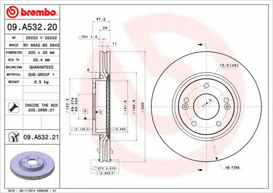 Ventilated disc brake, 1 pcs. Brembo 09.A532.20
