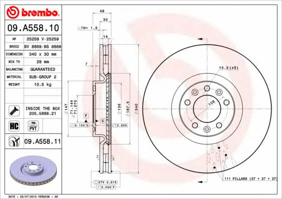 Brembo 09.A558.10 Front brake disc ventilated 09A55810