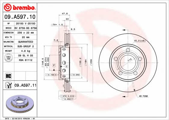 Brembo 09.A597.10 Rear ventilated brake disc 09A59710