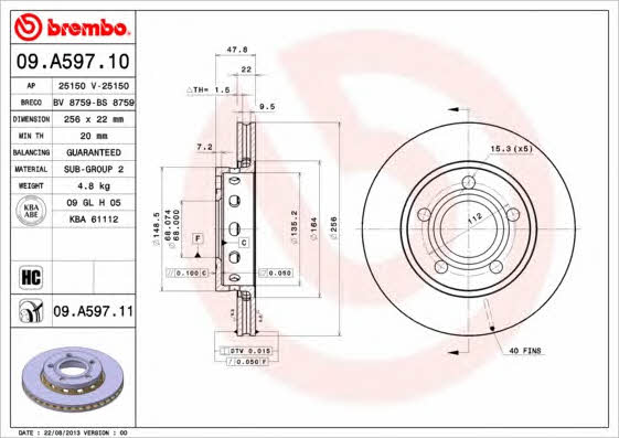 Rear vented brake disc Brembo 09.A597.11