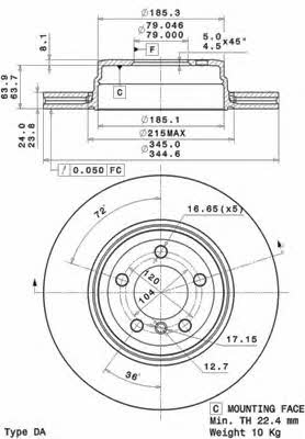 Rear vented brake disc Brembo 09.A712.11
