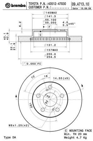 Front vented brake disc Brembo 09.A713.11