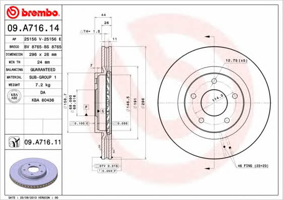 Front vented brake disc Brembo 09.A716.11