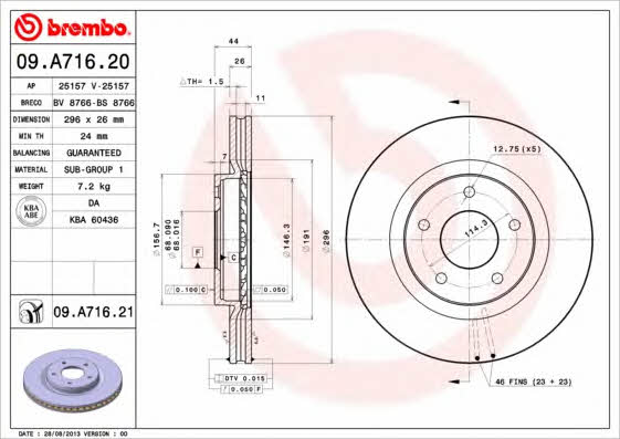 Front vented brake disc Brembo 09.A716.21