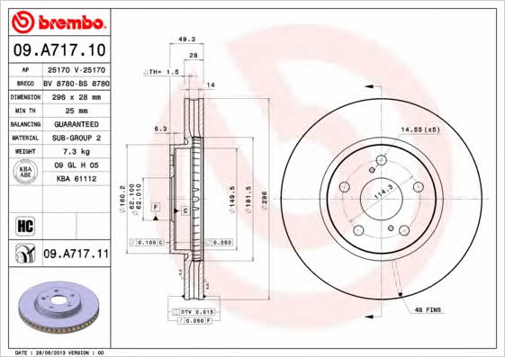 Brembo 09.A717.10 Ventilated disc brake, 1 pcs. 09A71710