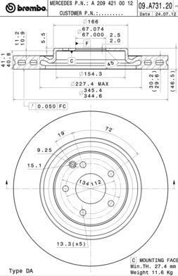Ventilated disc brake, 1 pcs. Brembo 09.A731.21