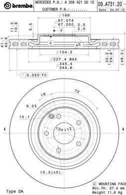 Vented brake disc, 1 pc Brembo 09.A731.21