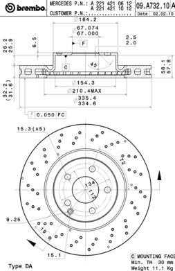 Ventilated brake disc with perforation Brembo 09.A732.11