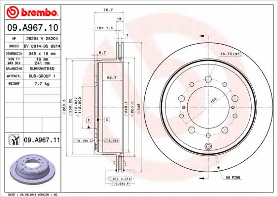 Brembo 09.A967.10 Rear ventilated brake disc 09A96710