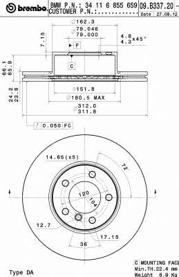 Ventilated disc brake, 1 pcs. Brembo 09.B337.21