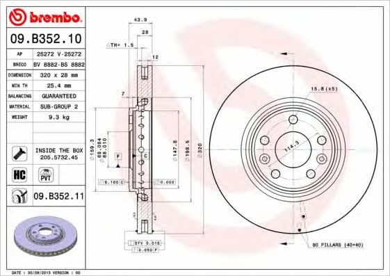 Ventilated disc brake, 1 pcs. Brembo 09.B352.11