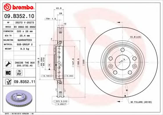 Vented brake disc, 1 pc Brembo 09.B352.11