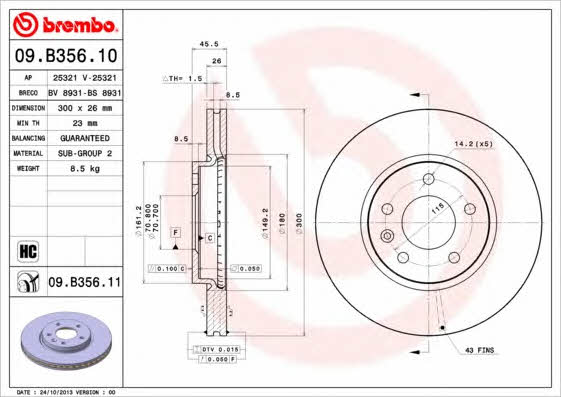 Brembo 09.B356.10 Front brake disc ventilated 09B35610