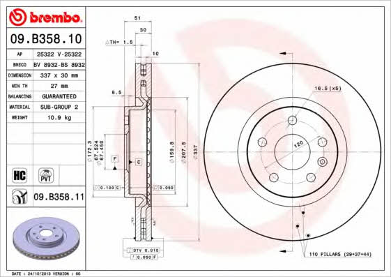 Vented brake disc, 1 pc Brembo 09.B358.11