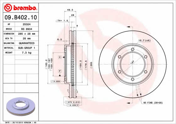 Vented brake disc, 1 pc Brembo 09.B402.10
