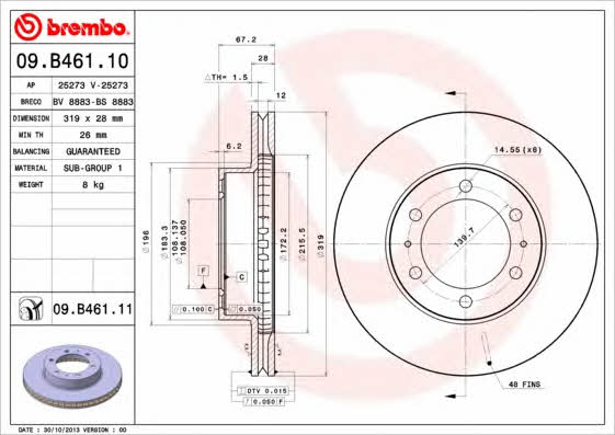 Brembo 09.B461.10 Ventilated disc brake, 1 pcs. 09B46110