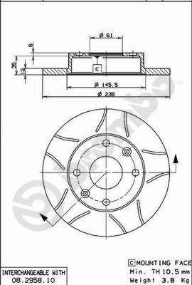 Unventilated brake disc Brembo 08.2958.75