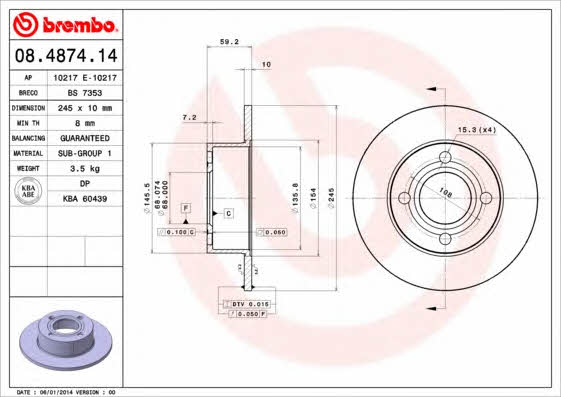Brembo Rear solid brake disc – price [object Object] PLN