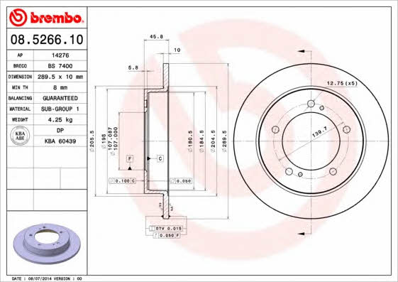 Unventilated front brake disc Brembo 08.5266.10