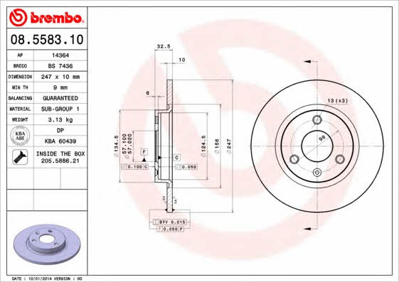 Unventilated front brake disc Brembo 08.5583.10