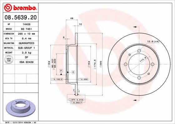 Rear brake disc, non-ventilated Brembo 08.5639.20