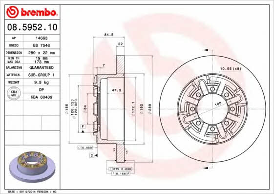 Rear solid brake disc Brembo 08.5952.10