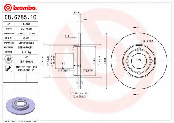 Unventilated front brake disc Brembo 08.6785.10