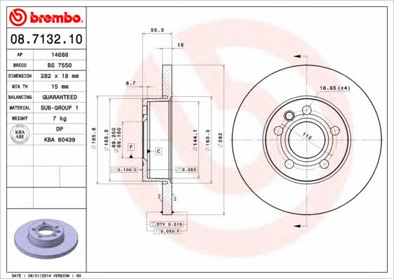 Unventilated front brake disc Brembo 08.7132.10
