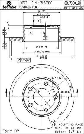 Rear solid brake disc Brembo 08.7300.20