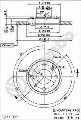 Unventilated front brake disc Brembo 08.7351.14