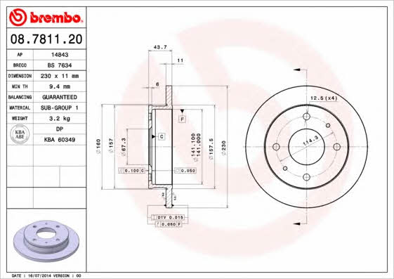 Unventilated front brake disc Brembo 08.7811.20