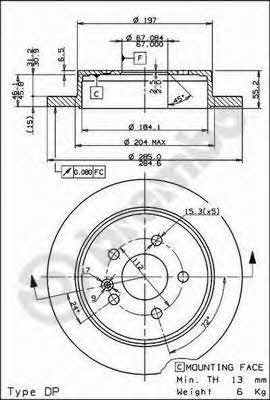 Rear brake disc, non-ventilated Brembo 08.7936.11