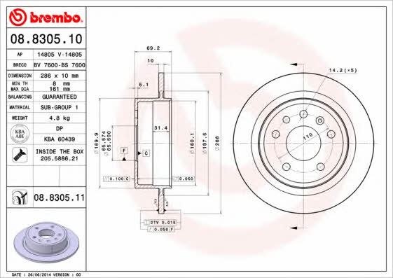 Rear solid brake disc Brembo 08.8305.11