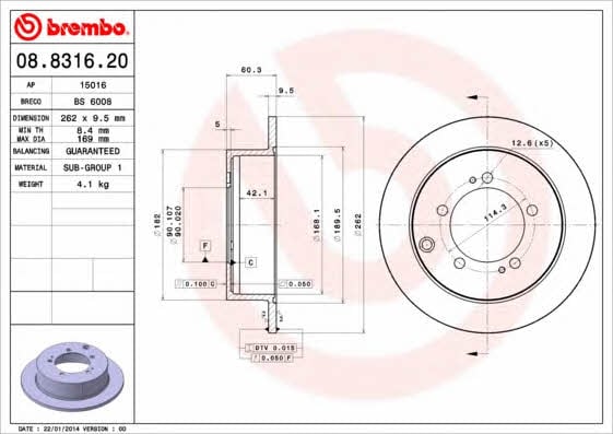 Rear brake disc, non-ventilated Brembo 08.8316.20