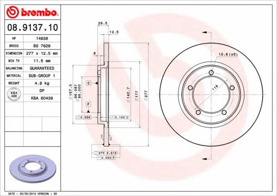 Brembo 08.9137.10 Unventilated front brake disc 08913710
