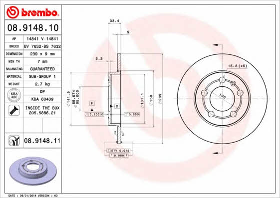 Rear solid brake disc Brembo 08.9148.11