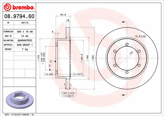 Rear solid brake disc Brembo 08.9794.60