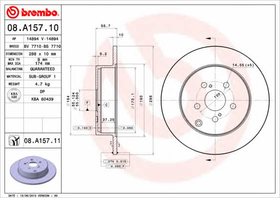 Brembo 08.A157.10 Rear brake disc, non-ventilated 08A15710