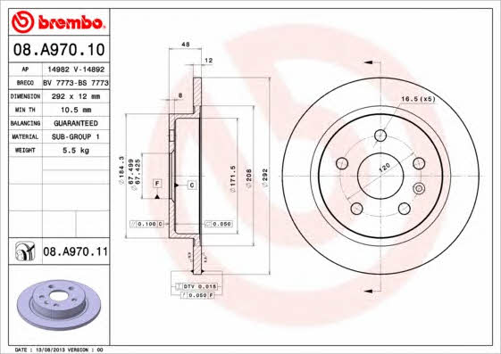 Front vented brake disc Brembo 08.A970.11