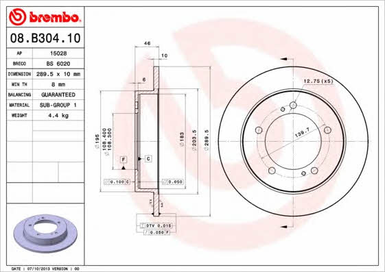 Unventilated front brake disc Brembo 08.B304.10