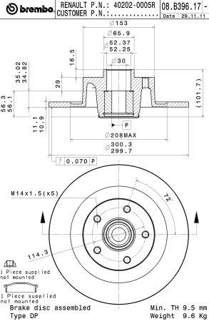 Rear brake disc Brembo 08.B396.17