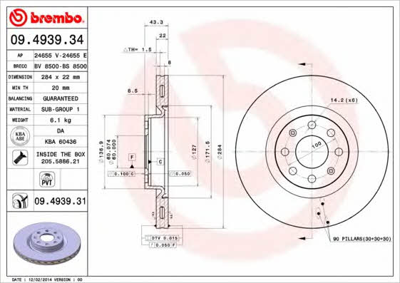 Vented brake disc, 1 pc Brembo 09.4939.31